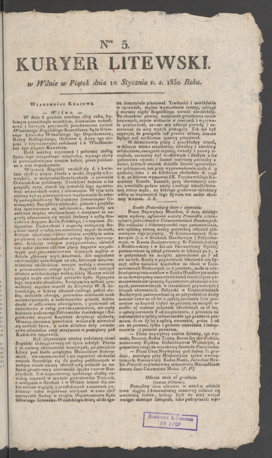 Kuryer Litewski. 1830, numer&nbsp;5