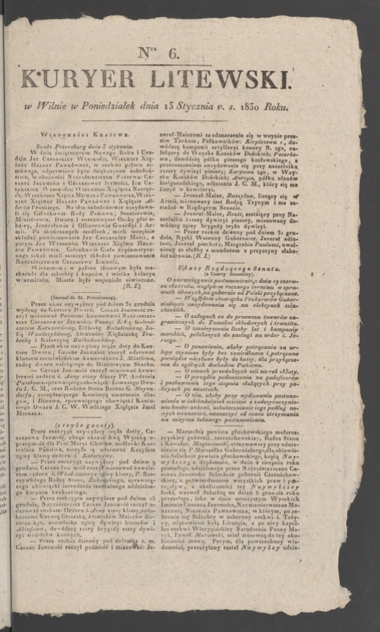 Kuryer Litewski. 1830, numer&nbsp;6