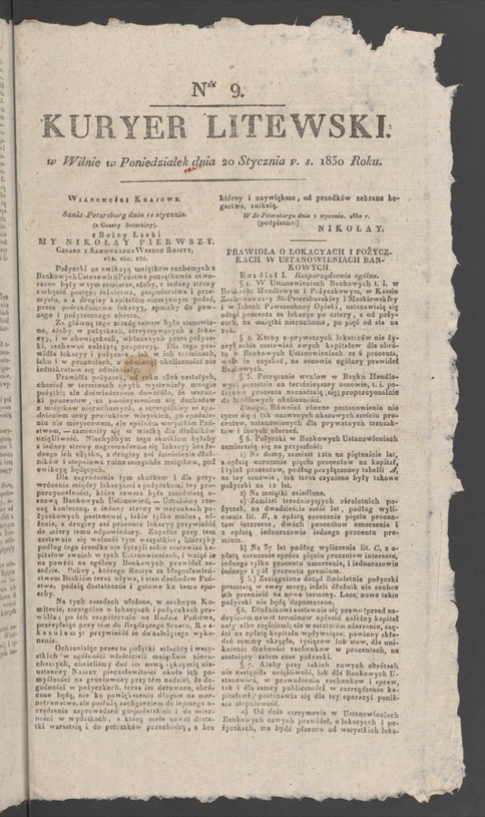 Kuryer Litewski. 1830, numer&nbsp;9