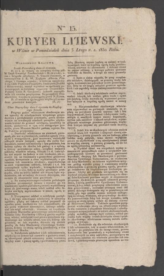 Kuryer Litewski. 1830, numer&nbsp;15