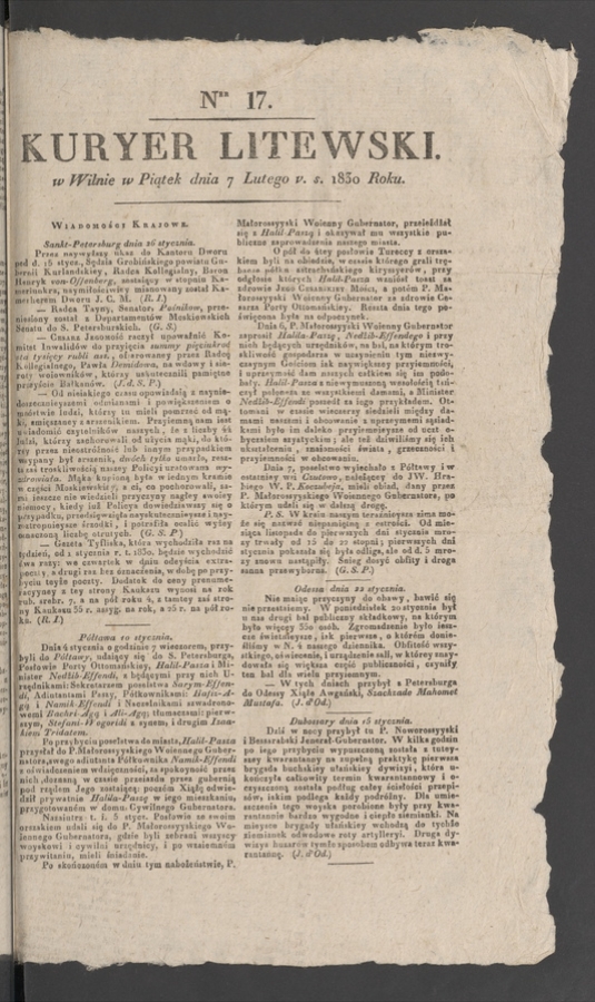 Kuryer Litewski. 1830, numer&nbsp;17