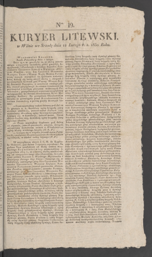 Kuryer Litewski. 1830, numer&nbsp;19