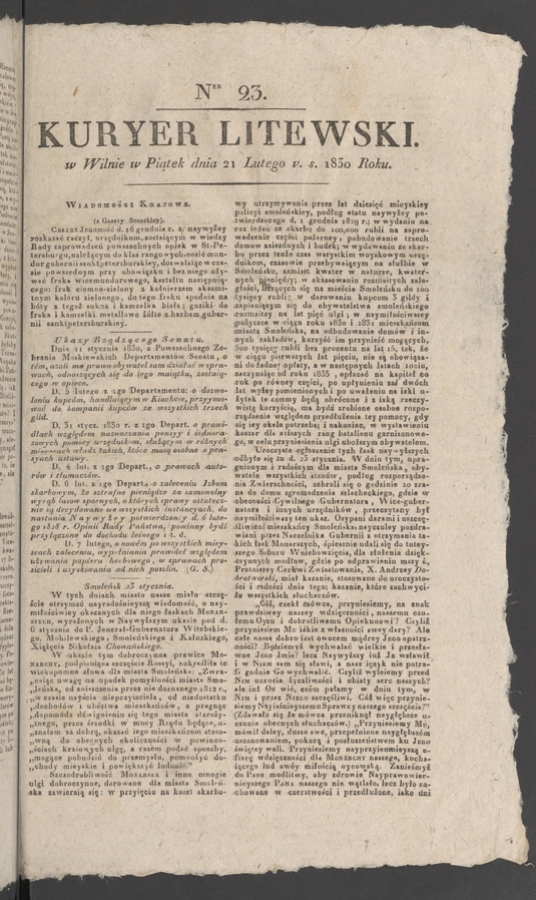 Kuryer Litewski. 1830, numer&nbsp;23