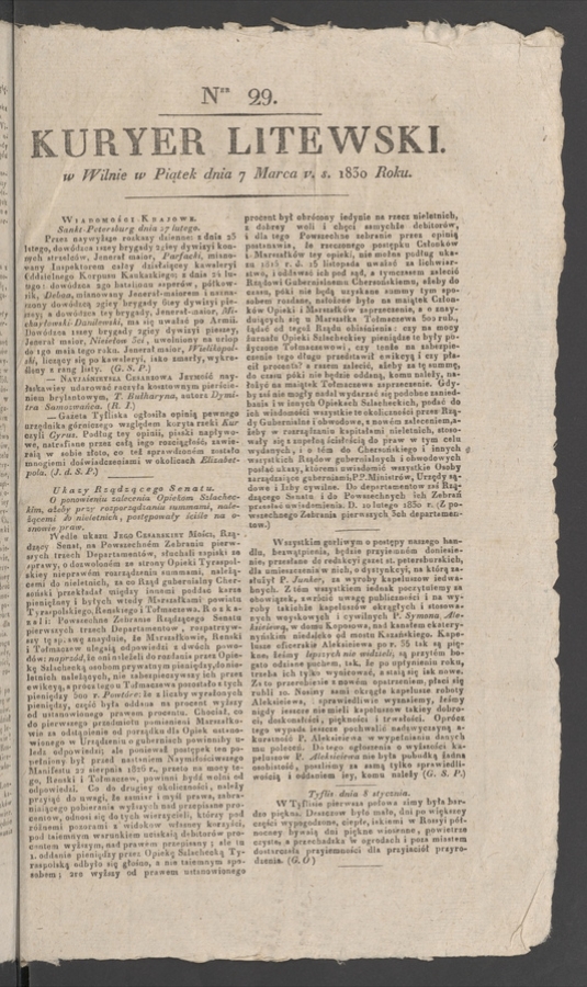 Kuryer Litewski. 1830, numer&nbsp;29