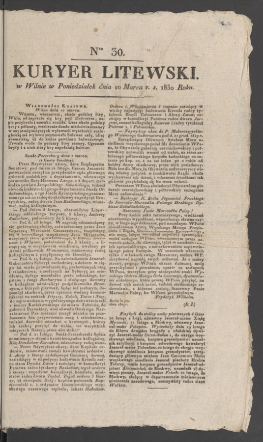 Kuryer Litewski. 1830, numer&nbsp;30