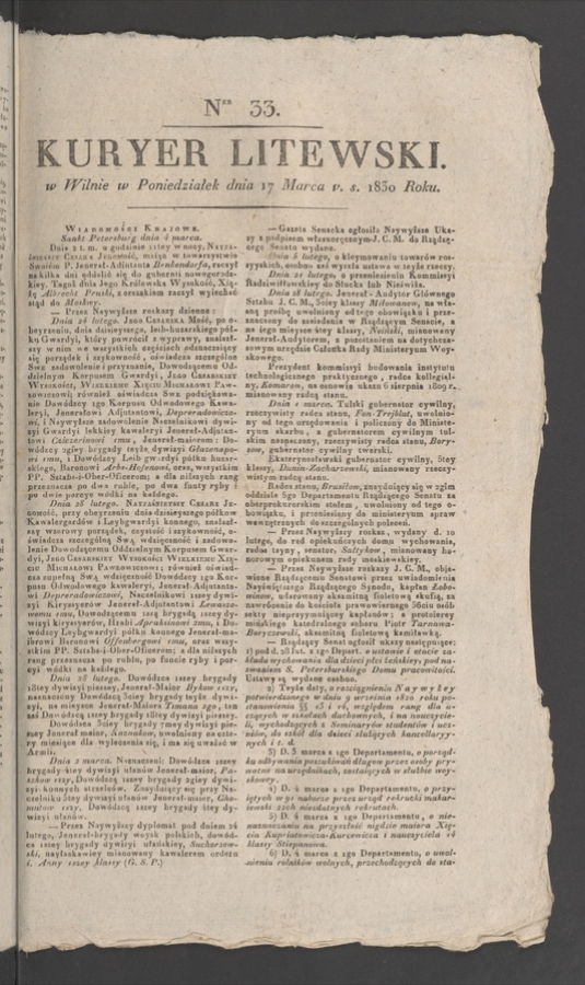 Kuryer Litewski. 1830, numer&nbsp;33