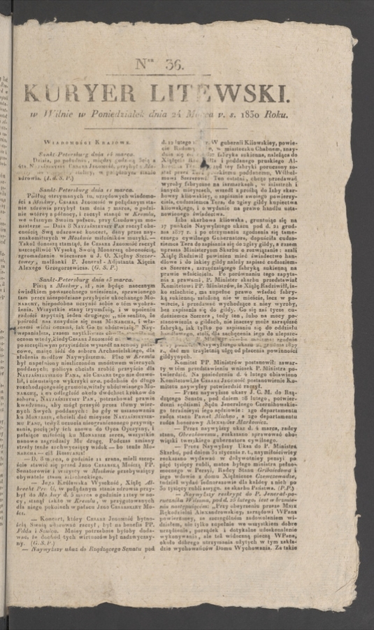 Kuryer Litewski. 1830, numer&nbsp;36