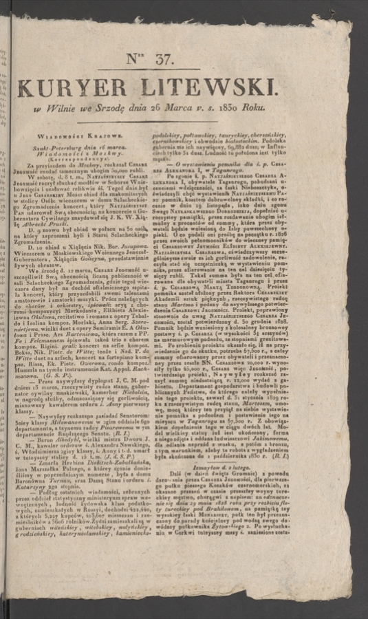 Kuryer Litewski. 1830, numer&nbsp;37