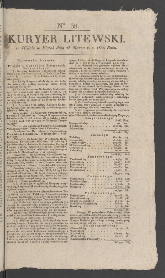 Kuryer Litewski. 1830, numer&nbsp;38