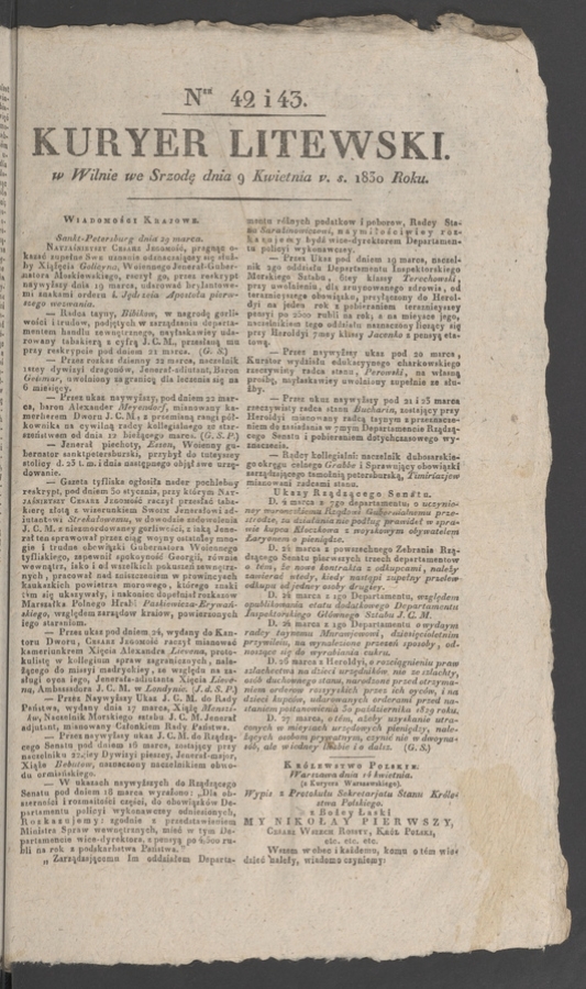 Kuryer Litewski. 1830, numer&nbsp;42-43