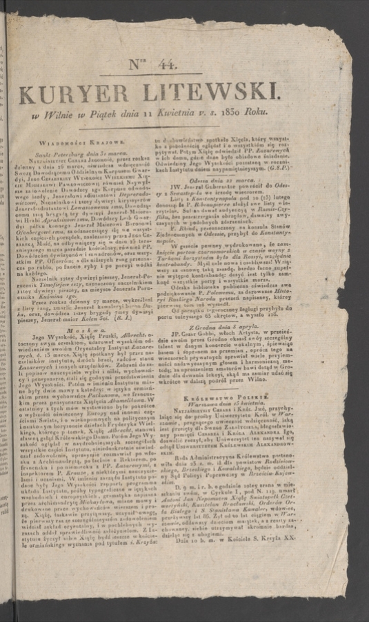 Kuryer Litewski. 1830, numer&nbsp;44
