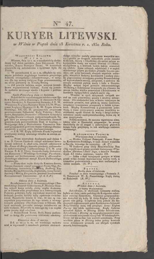 Kuryer Litewski. 1830, numer&nbsp;47