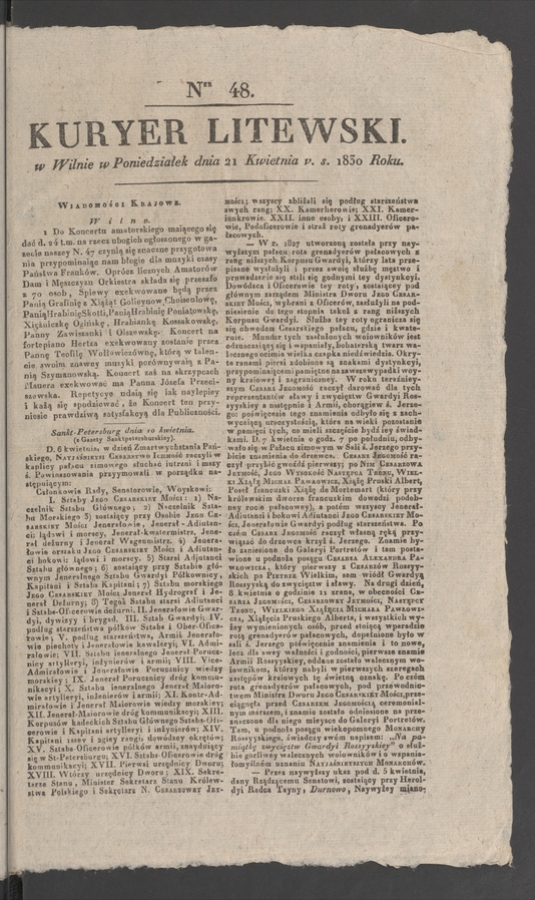 Kuryer Litewski. 1830, numer&nbsp;48