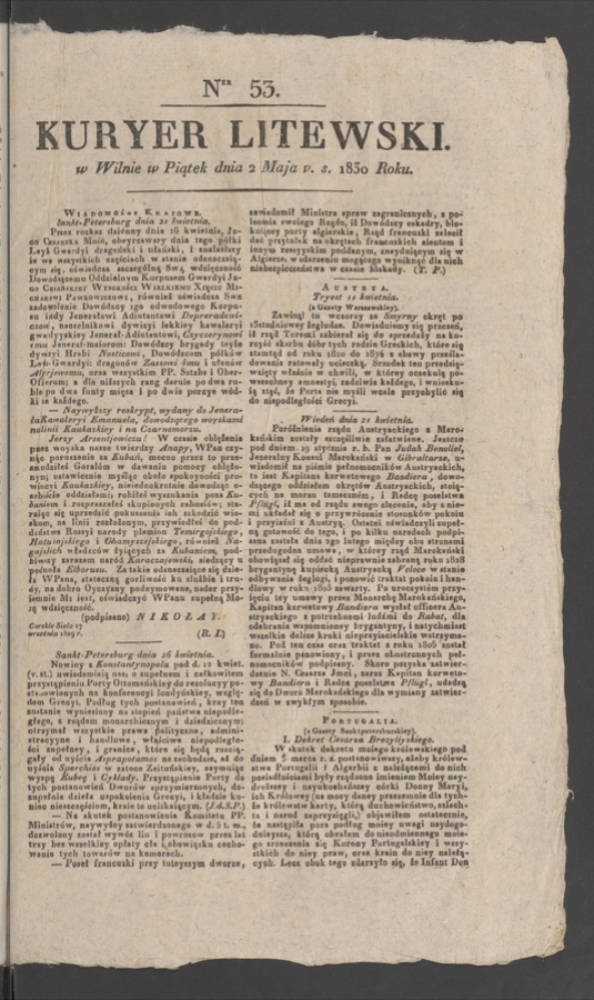 Kuryer Litewski. 1830, numer&nbsp;53