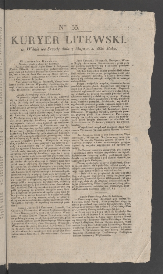 Kuryer Litewski. 1830, numer&nbsp;55