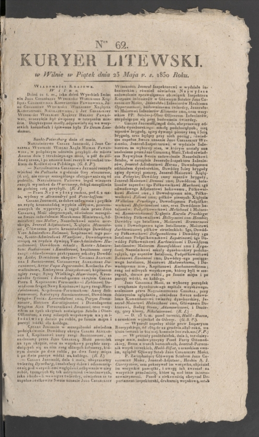 Kuryer Litewski. 1830, numer&nbsp;62
