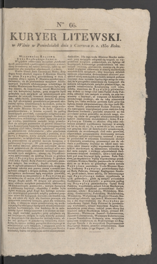 Kuryer Litewski. 1830, numer&nbsp;66