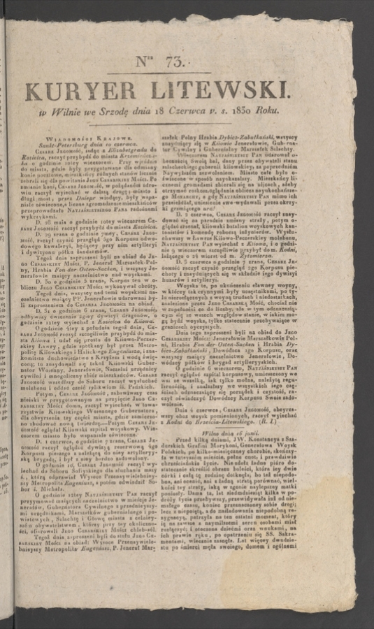 Kuryer Litewski. 1830, numer&nbsp;73