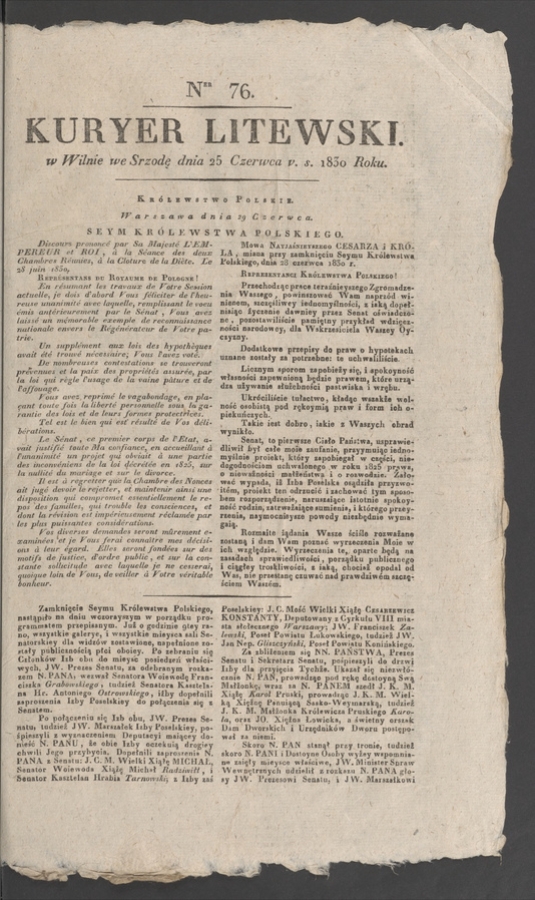 Kuryer Litewski. 1830, numer&nbsp;76