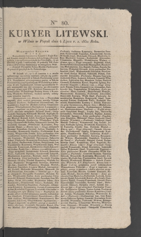 Kuryer Litewski. 1830, numer&nbsp;80