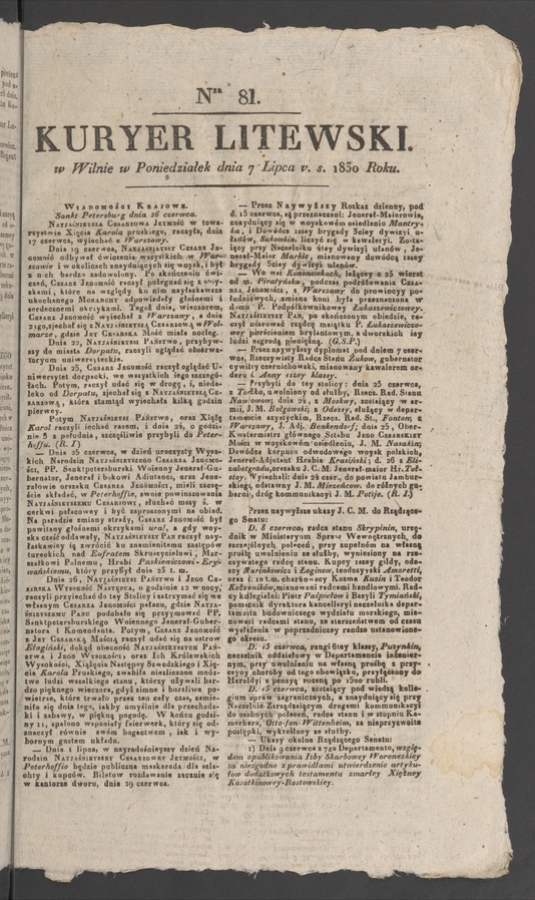 Kuryer Litewski. 1830, numer&nbsp;81