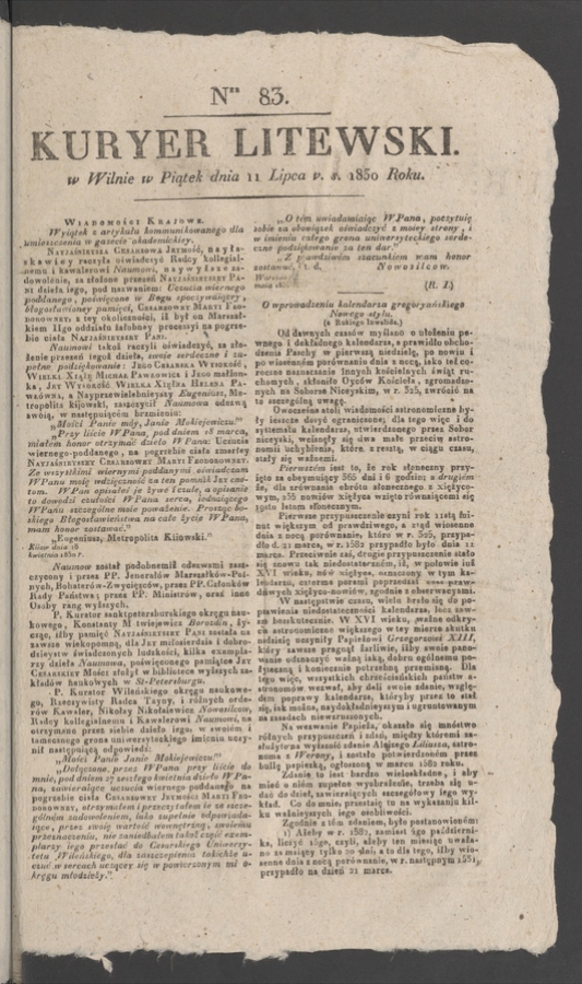 Kuryer Litewski. 1830, numer&nbsp;83