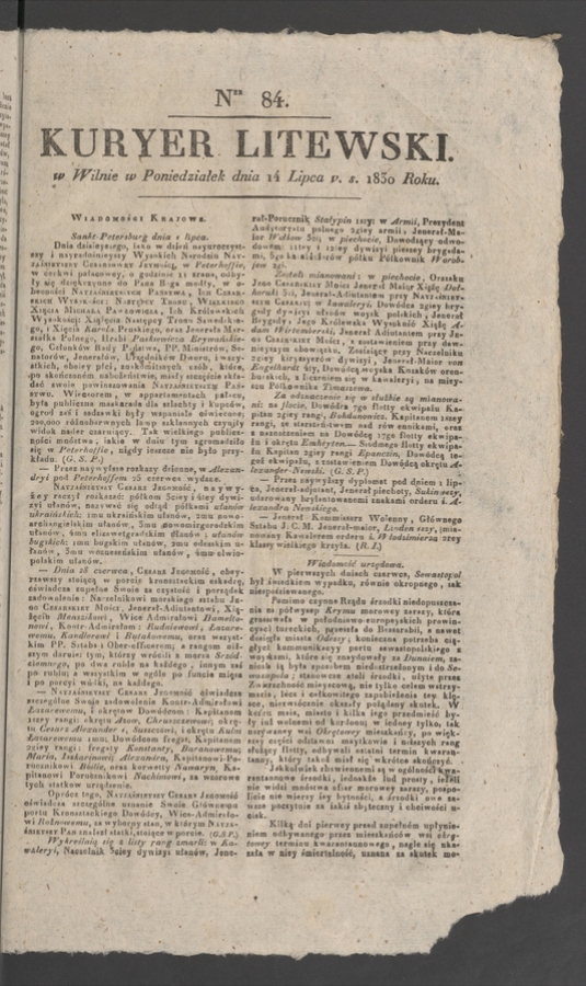 Kuryer Litewski. 1830, numer&nbsp;84