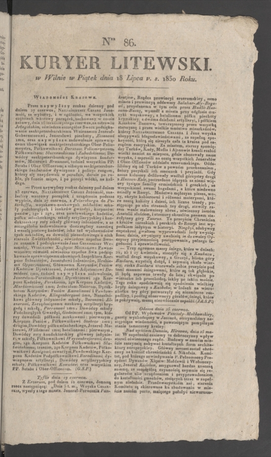 Kuryer Litewski. 1830, numer&nbsp;86