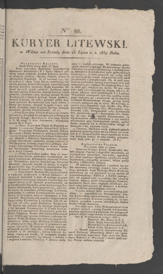 Kuryer Litewski. 1830, numer&nbsp;88