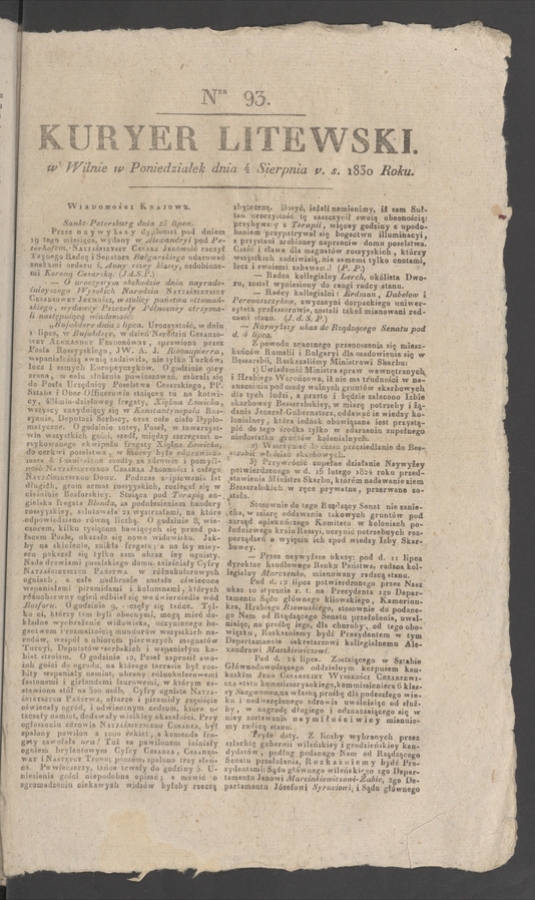 Kuryer Litewski. 1830, numer&nbsp;93