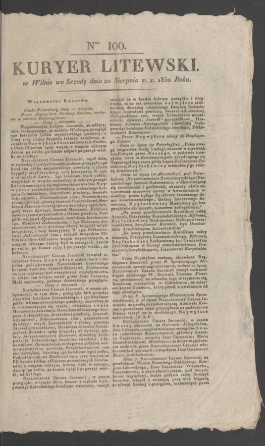 Kuryer Litewski. 1830, numer&nbsp;100