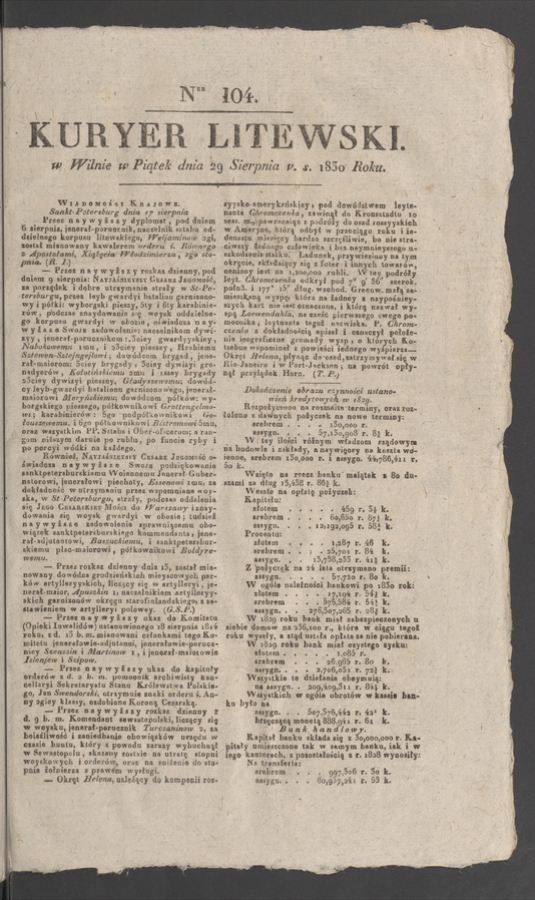 Kuryer Litewski. 1830, numer&nbsp;104