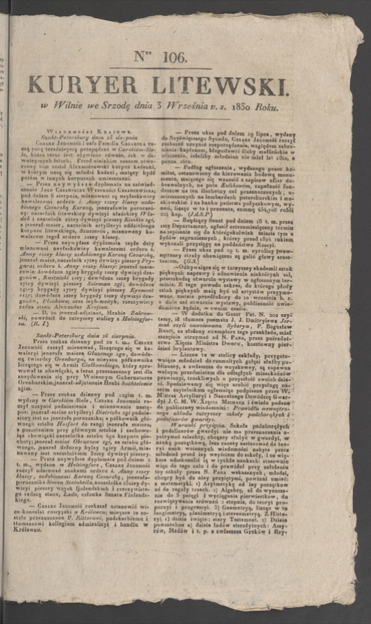 Kuryer Litewski. 1830, numer&nbsp;106