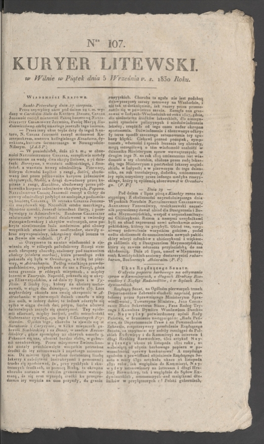 Kuryer Litewski. 1830, numer&nbsp;107