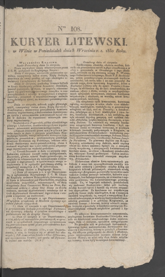 Kuryer Litewski. 1830, numer&nbsp;108
