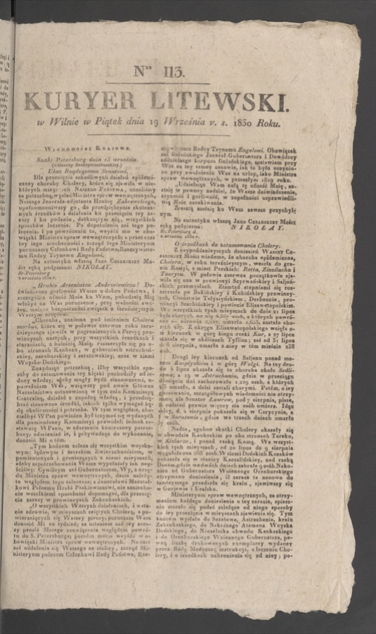 Kuryer Litewski. 1830, numer&nbsp;113