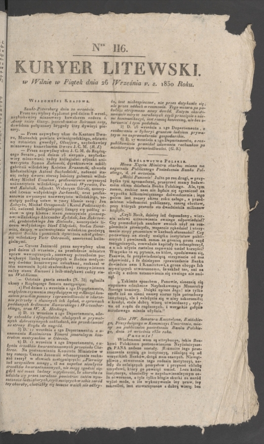 Kuryer Litewski. 1830, numer&nbsp;116