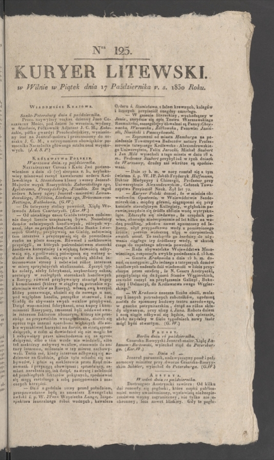 Kuryer Litewski. 1830, numer&nbsp;125