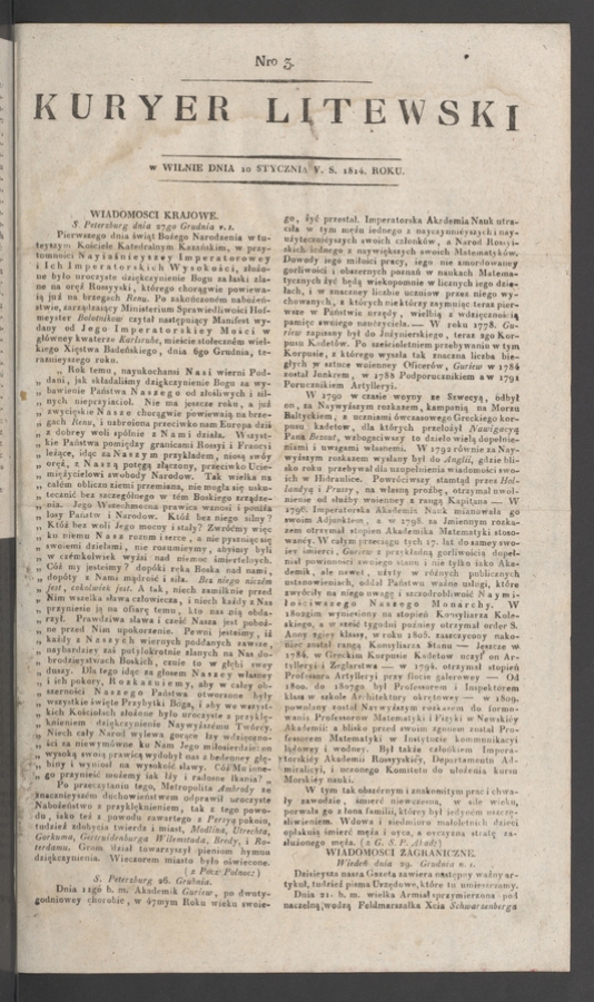 Kuryer Litewski. 1814, numero&nbsp;3