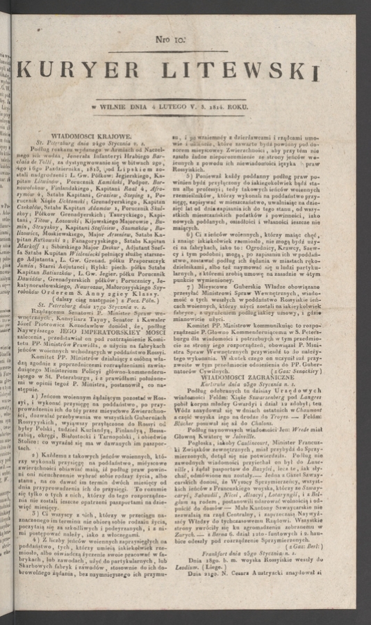 Kuryer Litewski. 1814, numero&nbsp;10