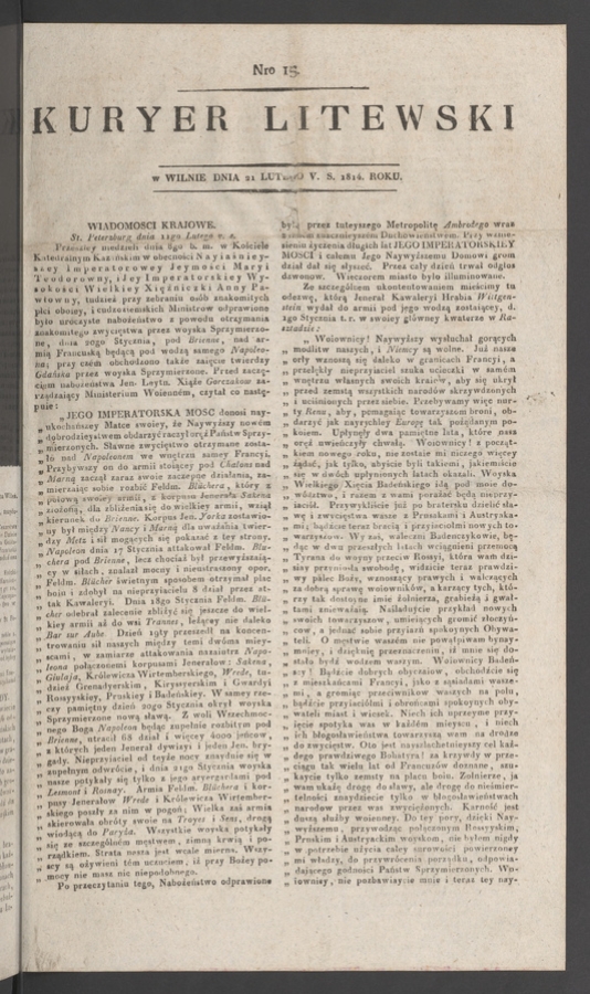 Kuryer Litewski. 1814, numero&nbsp;15