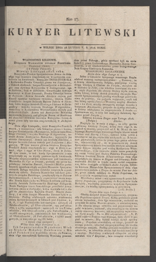 Kuryer Litewski. 1814, numero&nbsp;17