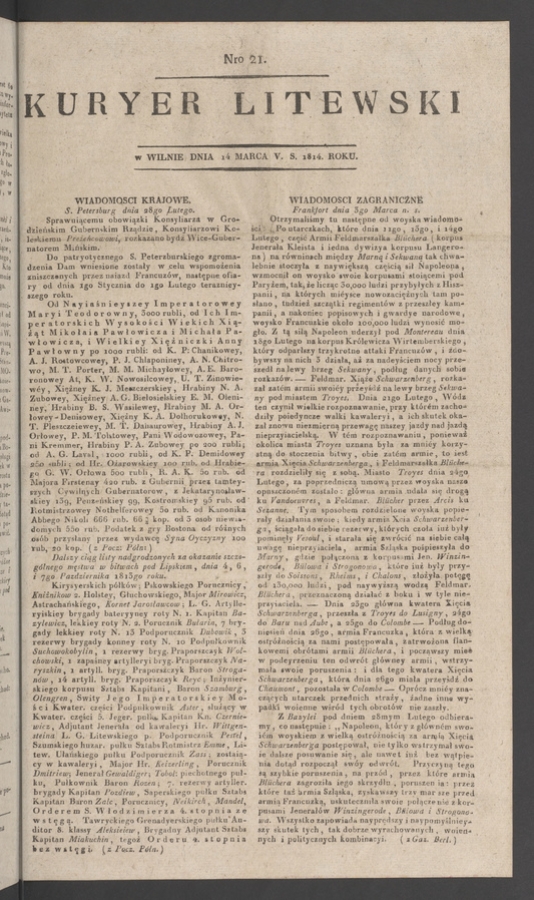 Kuryer Litewski. 1814, numero&nbsp;21