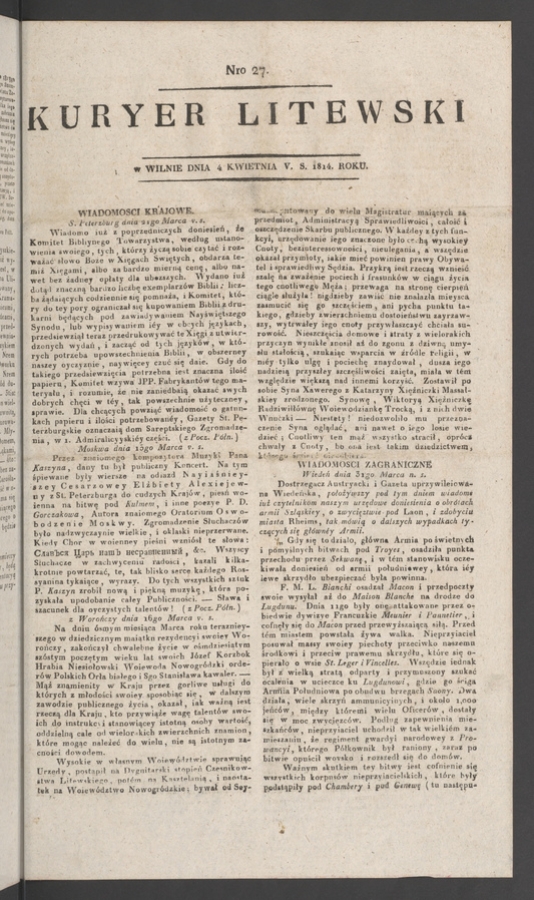Kuryer Litewski. 1814, numero&nbsp;27