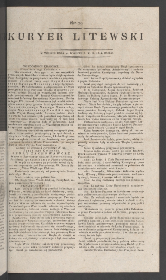 Kuryer Litewski. 1814, numero&nbsp;29