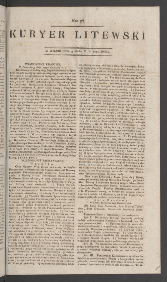 Kuryer Litewski. 1814, numero&nbsp;37