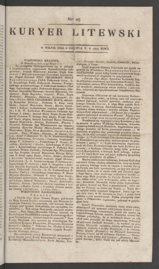 Kuryer Litewski. 1814, numero&nbsp;45