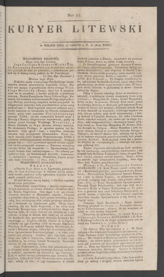 Kuryer Litewski. 1814, numero&nbsp;47