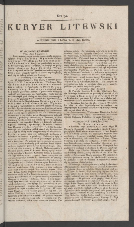 Kuryer Litewski. 1814, numero&nbsp;54