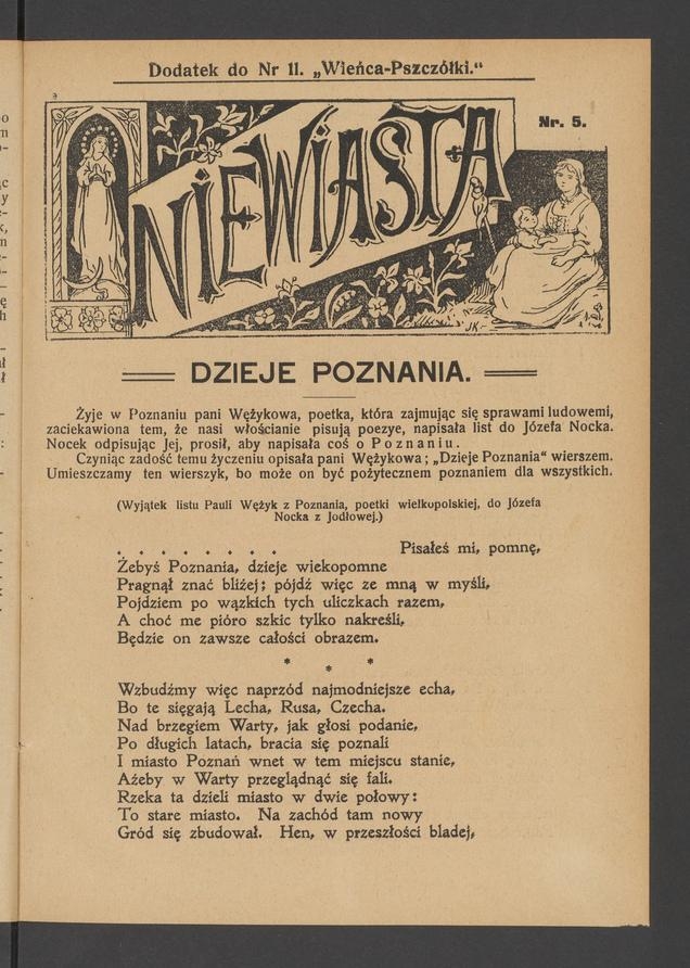 Niewiasta&nbsp;: dodatek do&nbsp;numeru&nbsp;11 &bdquo;Wieńca-Pszcz&oacute;łki&rdquo;. Rok&nbsp;9, 1909, numer 5